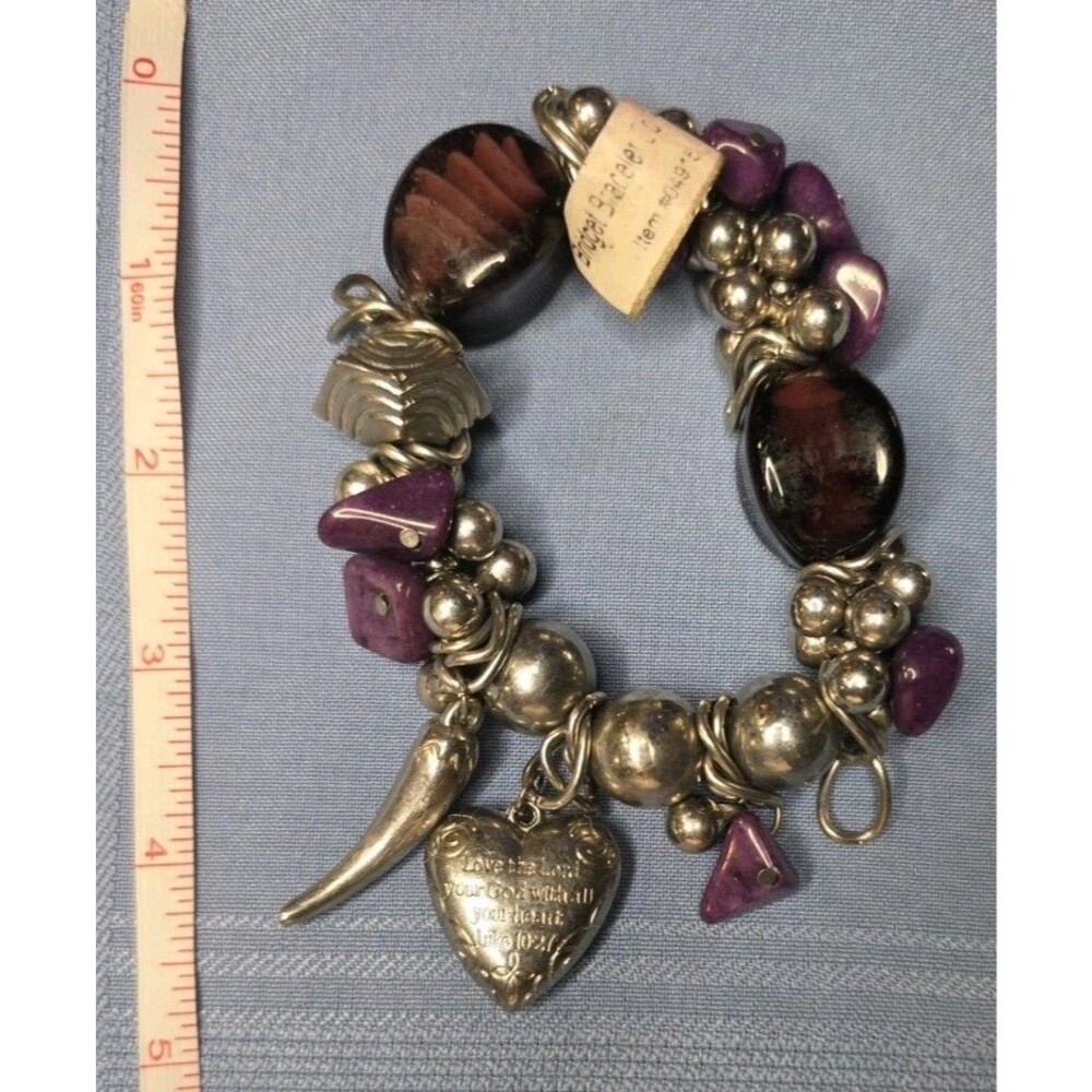 Chunky Purple & Gold-Tone Charm Bracelet with Scripture